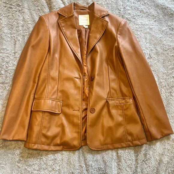 Avec Les Filles Women's Vegan Leather Blazer in Cognac XXS - Picture 5 of 8